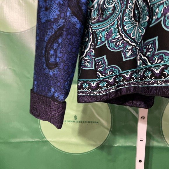 COLDWATER CREEK Women's open front blazer in MULTI BLUES ABSTRACT sz 8 - VGUC - Picture 12 of 15